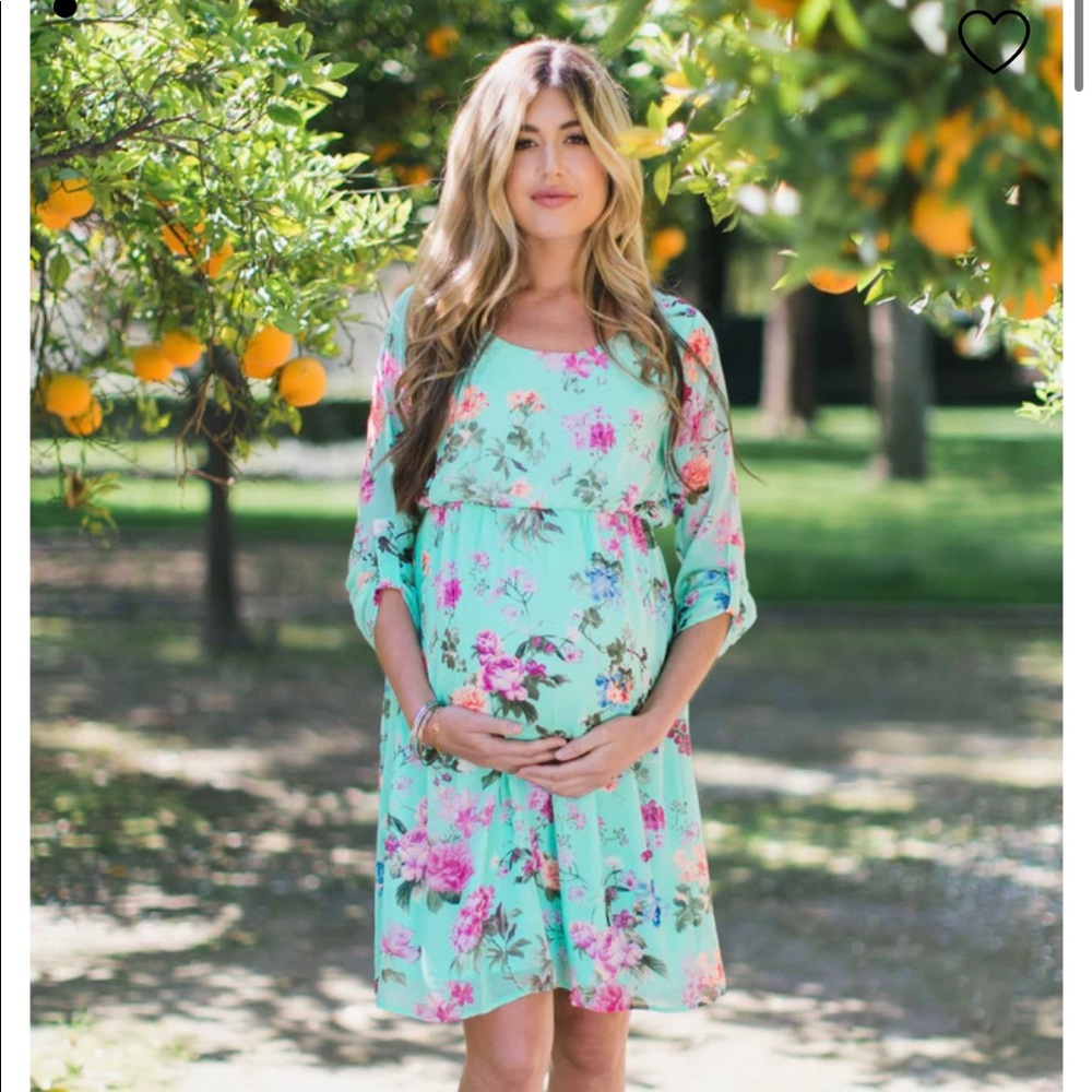 Pinkblush Mint Floral Chiffon Maternity Dress